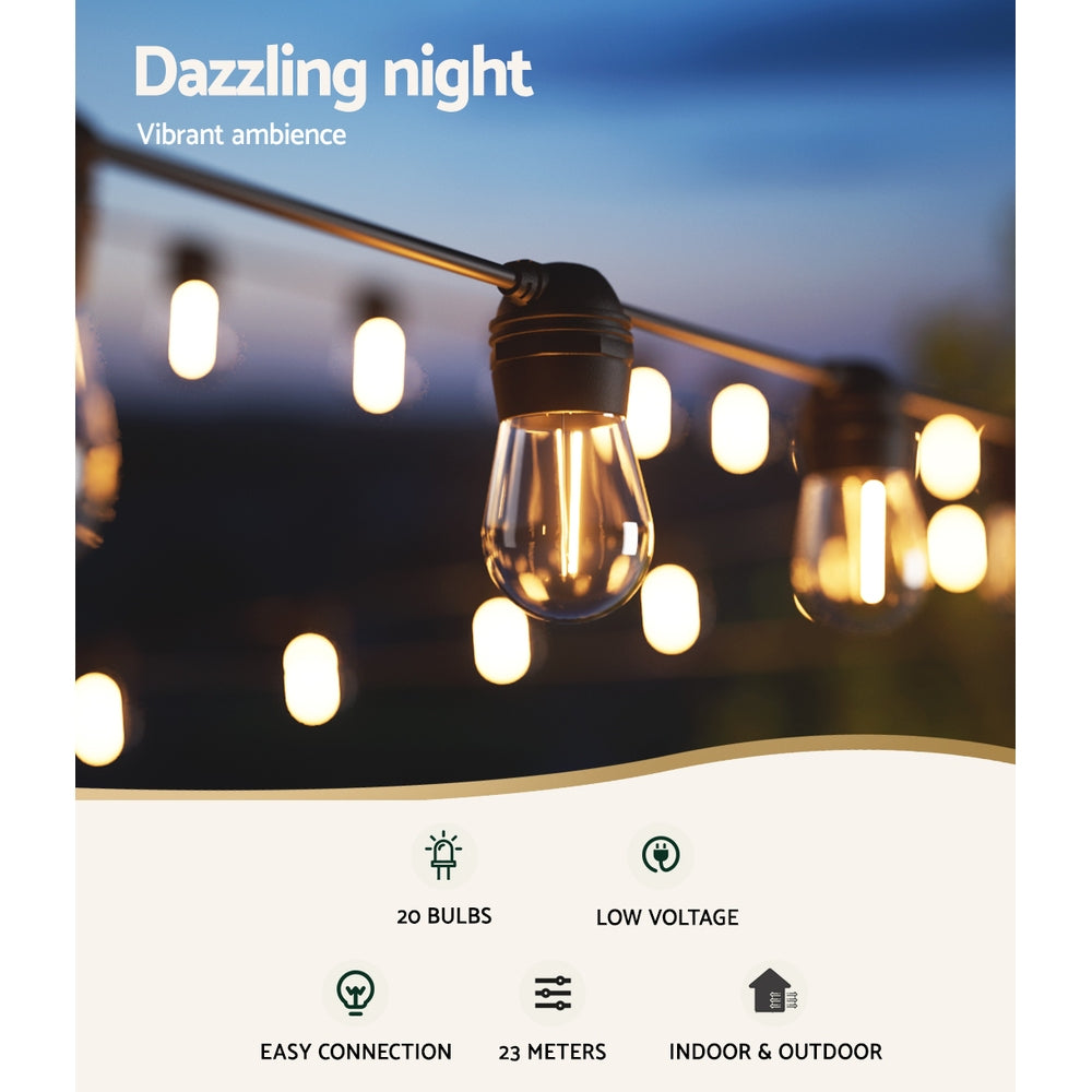 Outdoor string light black - 23M Solar/USB lights – For Christmas, weddings and parties!